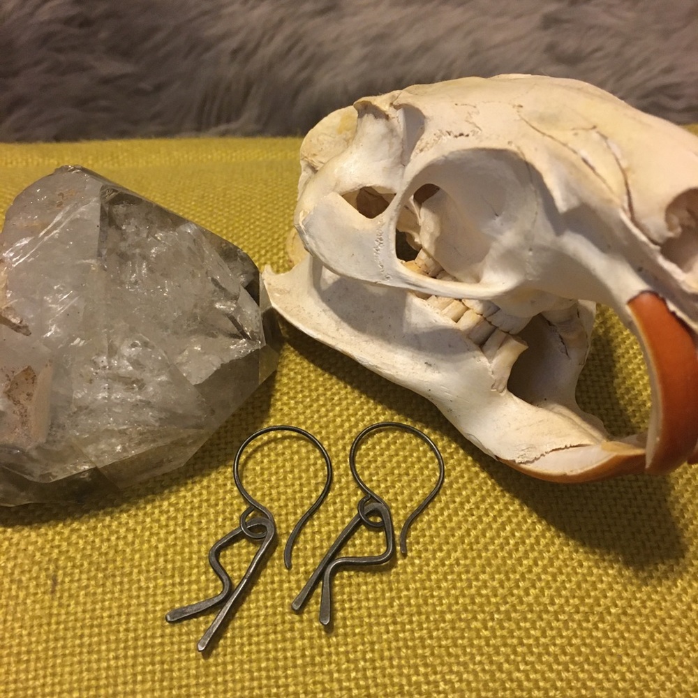 Handmade Raidho Rune Raw Steel Earrings